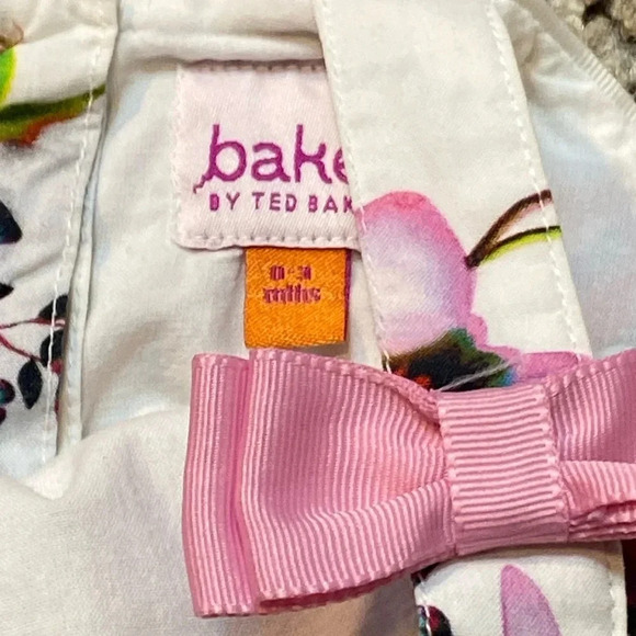 Baker by Ted Baker Tropical Print Baby Bubble Romper with Pink Bows on Shoulders - Picture 2 of 8